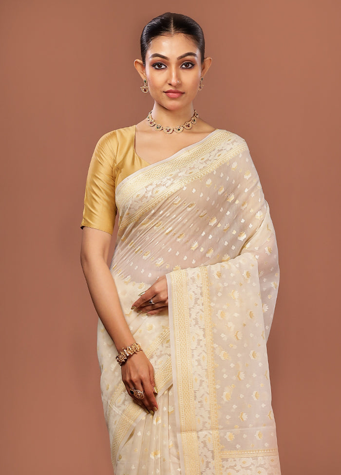 Cream Kora Silk Saree With Blouse Piece