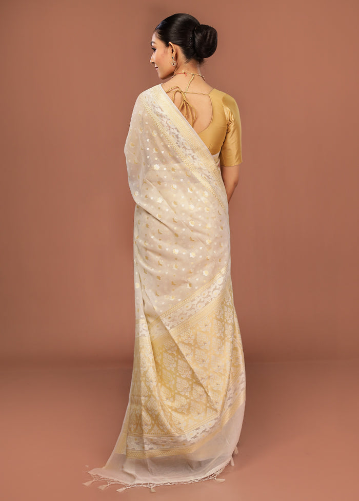 Cream Kora Silk Saree With Blouse Piece