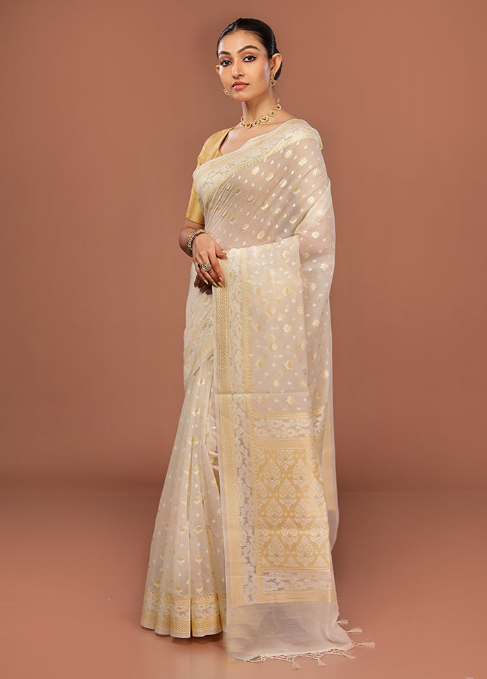 Cream Kora Silk Saree With Blouse Piece