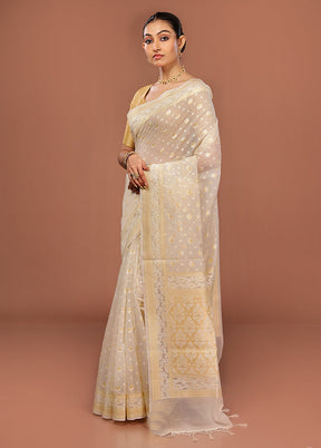 Cream Kora Silk Saree With Blouse Piece