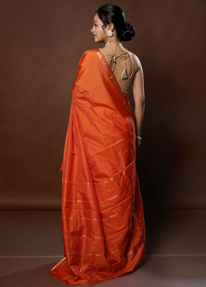 Rust Kanjivaram Silk Saree With Blouse Piece