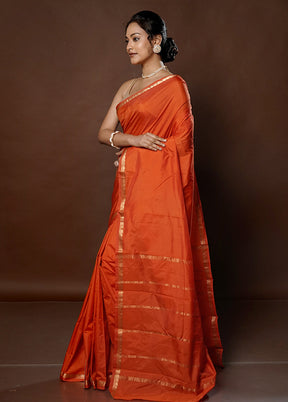 Rust Kanjivaram Silk Saree With Blouse Piece