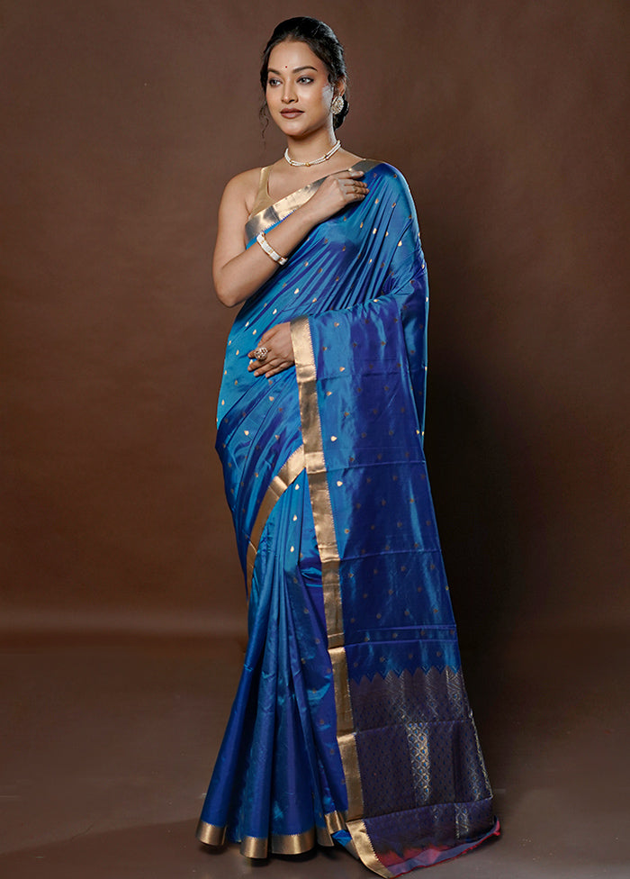 Blue Kanjivaram Silk Saree With Blouse Piece