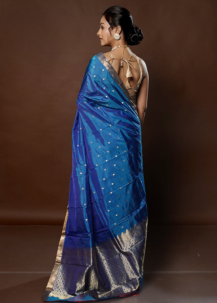 Blue Kanjivaram Silk Saree With Blouse Piece