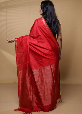 Red Handloom Kanjivaram Pure Silk Saree With Blouse Piece