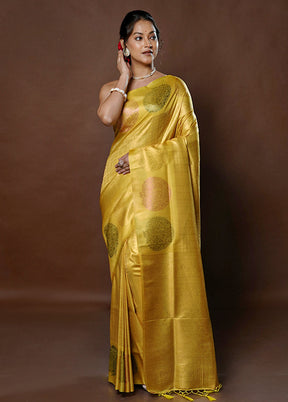 Yellow Dupion Silk Saree With Blouse Piece