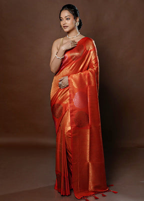 Orange Dupion Silk Saree With Blouse Piece