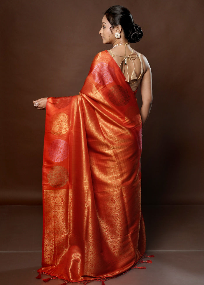 Orange Dupion Silk Saree With Blouse Piece