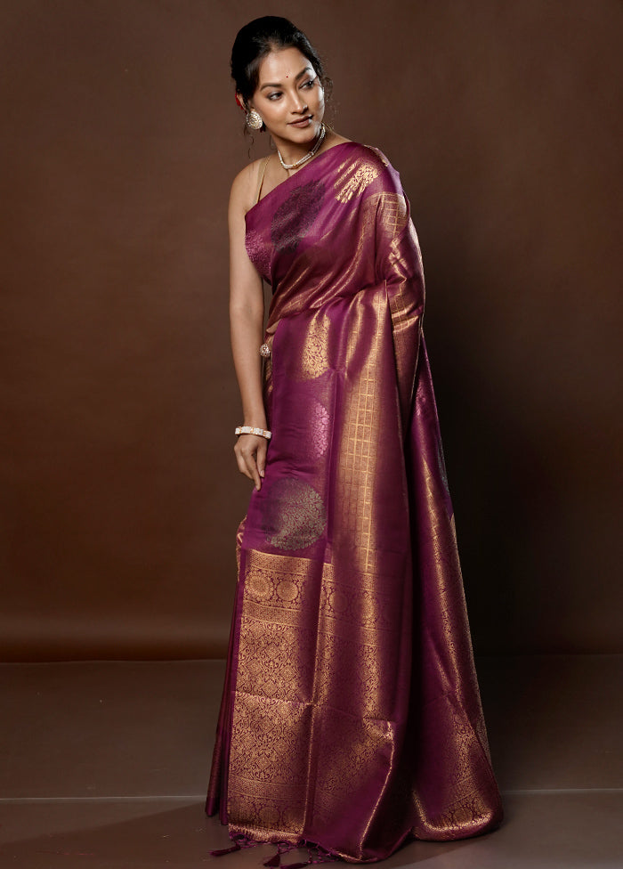 Purple Dupion Silk Saree With Blouse Piece