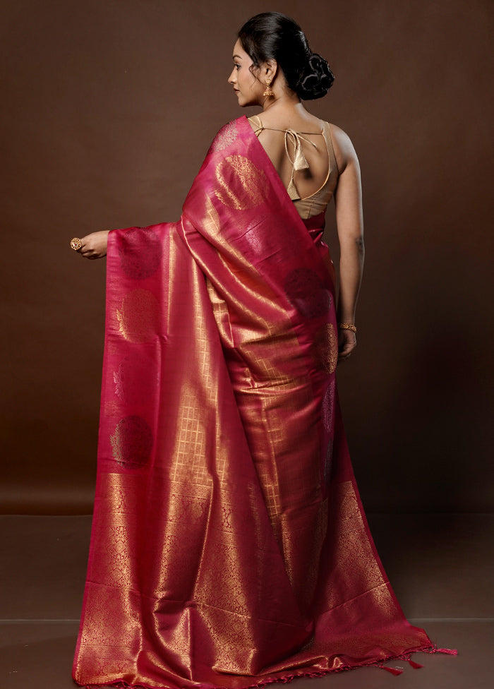 Pink Dupion Silk Saree With Blouse Piece