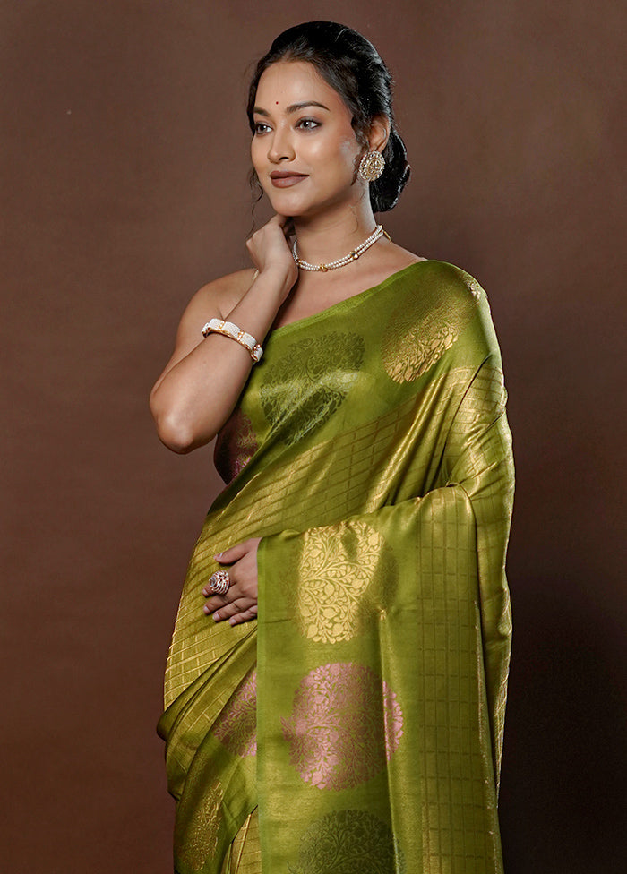 Green Dupion Silk Saree With Blouse Piece - Indian Silk House Agencies