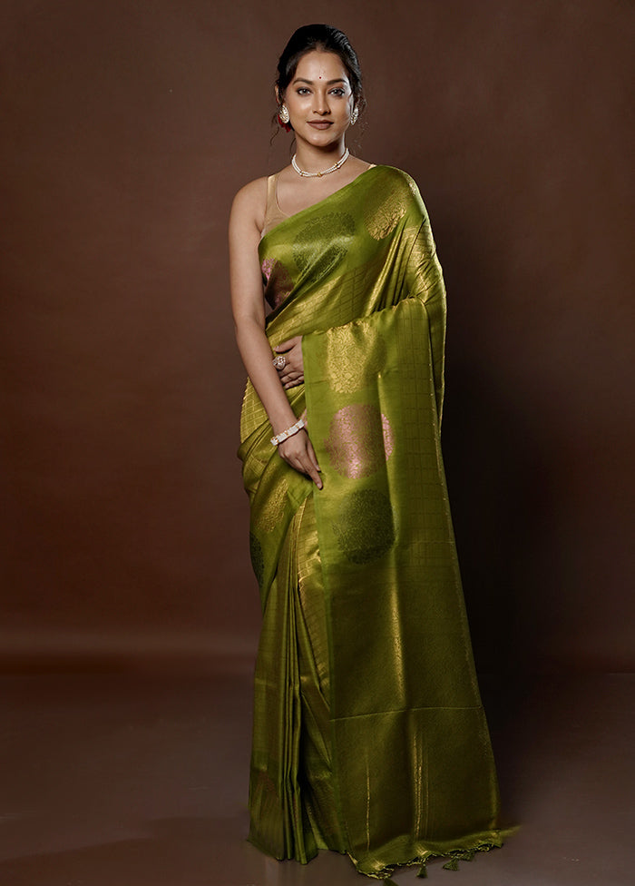 Green Dupion Silk Saree With Blouse Piece - Indian Silk House Agencies