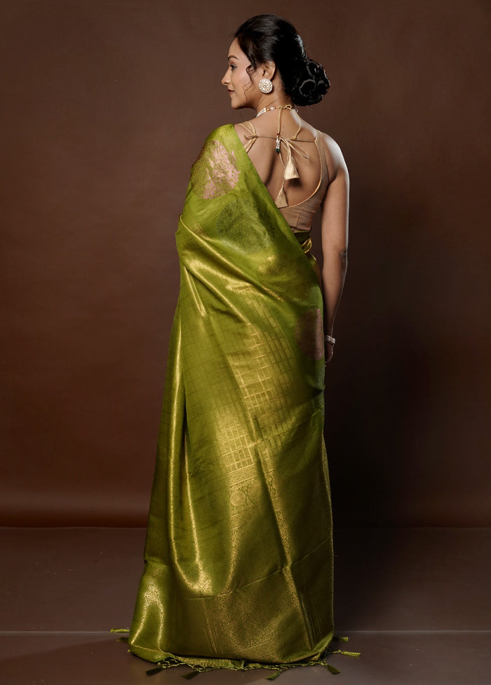 Green Dupion Silk Saree With Blouse Piece - Indian Silk House Agencies