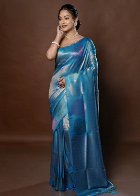 Blue Dupion Silk Saree With Blouse Piece