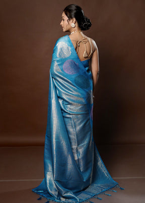 Blue Dupion Silk Saree With Blouse Piece