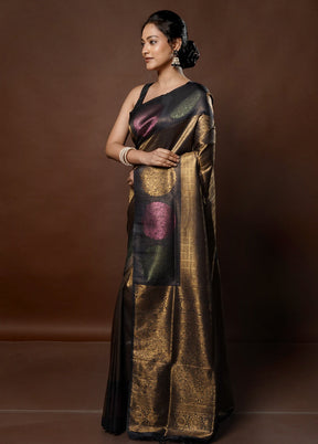 Black Dupion Silk Saree With Blouse Piece