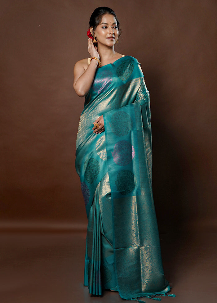 Blue Dupion Silk Saree With Blouse Piece