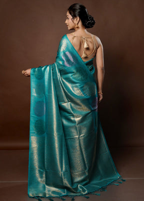 Blue Dupion Silk Saree With Blouse Piece - Indian Silk House Agencies