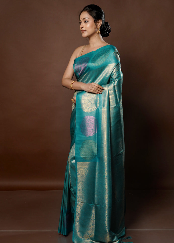 Blue Dupion Silk Saree With Blouse Piece