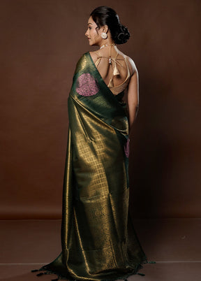 Green Dupion Silk Saree With Blouse Piece