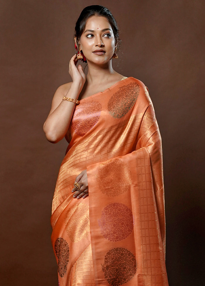 Peach Dupion Silk Saree With Blouse Piece