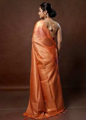 Peach Dupion Silk Saree With Blouse Piece - Indian Silk House Agencies