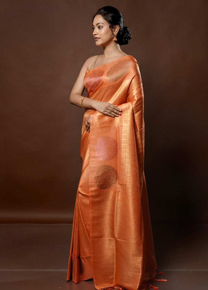 Peach Dupion Silk Saree With Blouse Piece - Indian Silk House Agencies