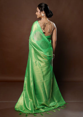 Green Dupion Silk Saree With Blouse Piece - Indian Silk House Agencies