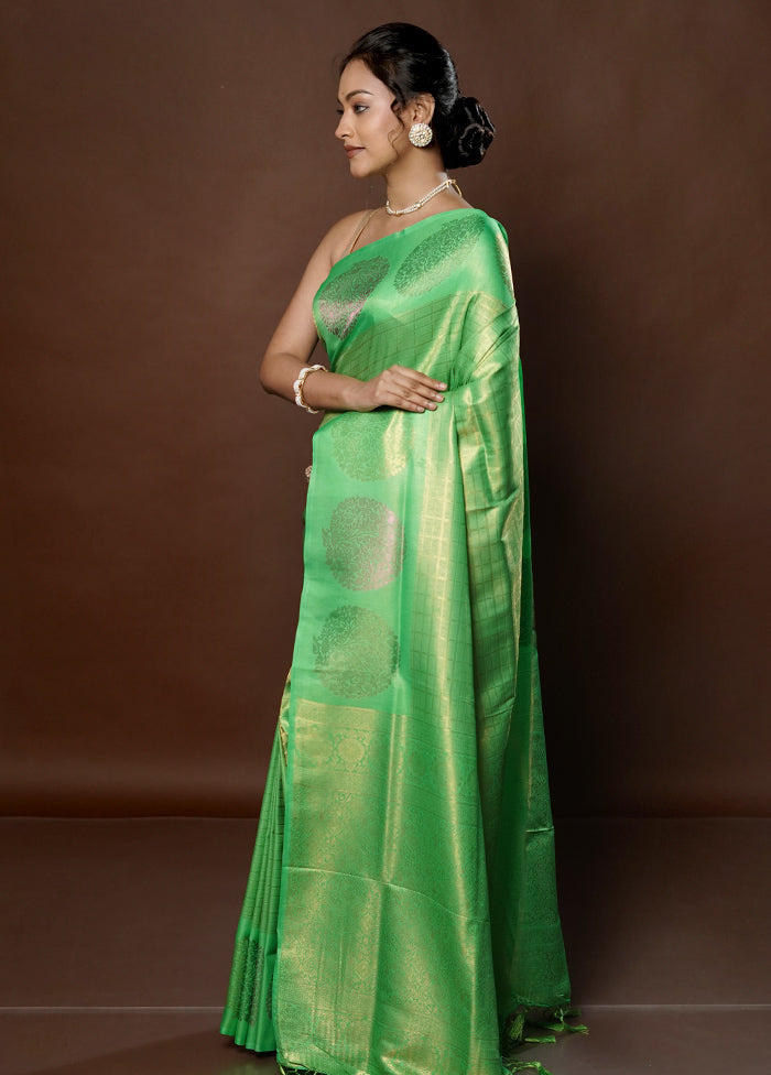 Green Dupion Silk Saree With Blouse Piece - Indian Silk House Agencies