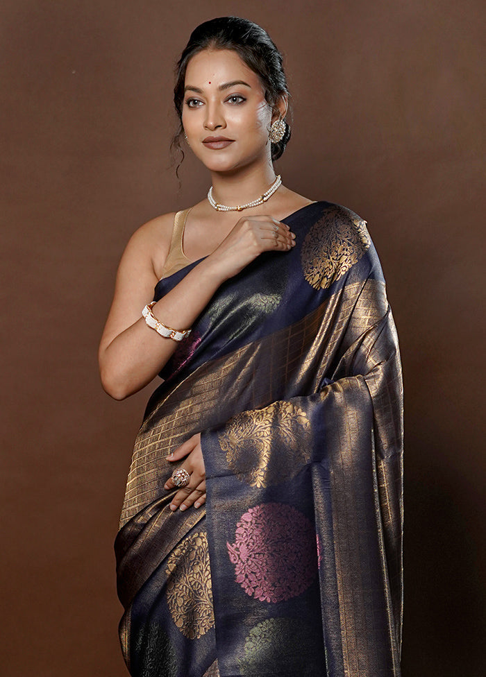 Black Dupion Silk Saree With Blouse Piece - Indian Silk House Agencies