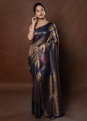 Black Dupion Silk Saree With Blouse Piece - Indian Silk House Agencies