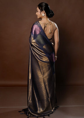 Black Dupion Silk Saree With Blouse Piece - Indian Silk House Agencies