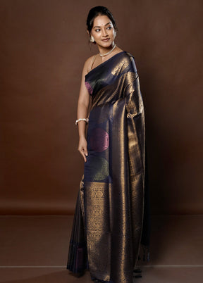 Black Dupion Silk Saree With Blouse Piece - Indian Silk House Agencies