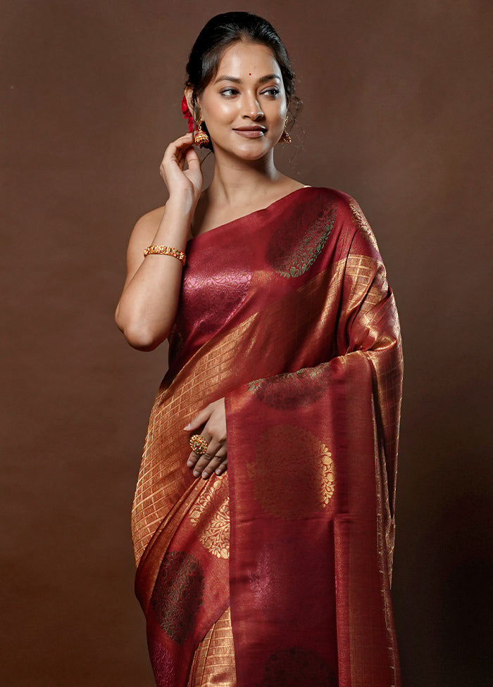 Maroon Dupion Silk Saree With Blouse Piece