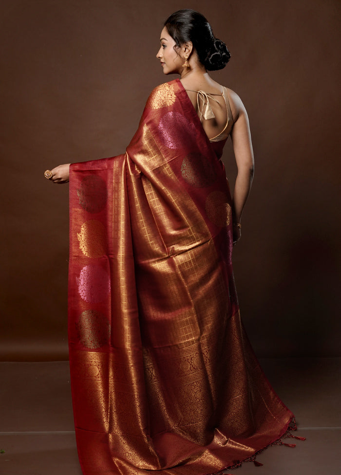 Maroon Dupion Silk Saree With Blouse Piece