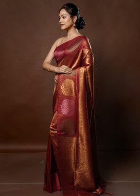 Maroon Dupion Silk Saree With Blouse Piece