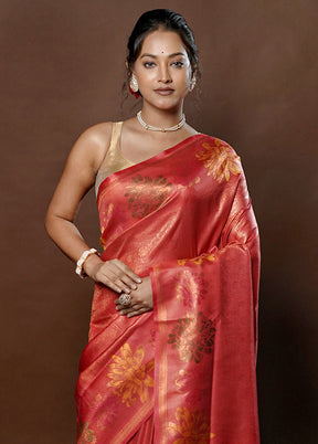 Pink Dupion Silk Saree With Blouse Piece