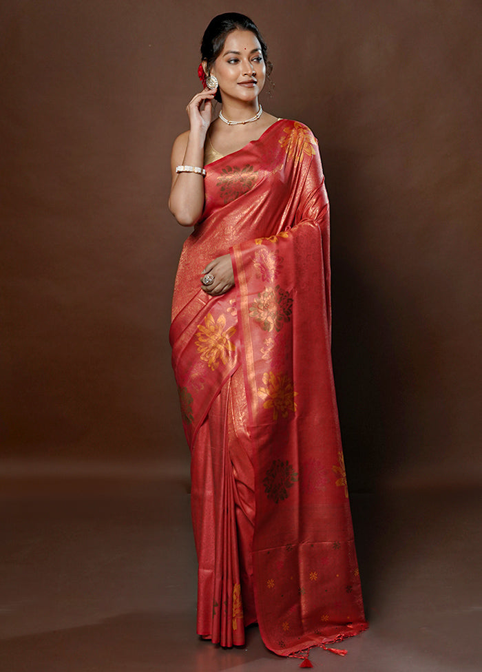 Pink Dupion Silk Saree With Blouse Piece