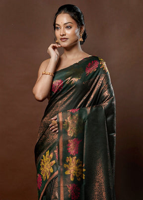 Green Dupion Silk Saree With Blouse Piece