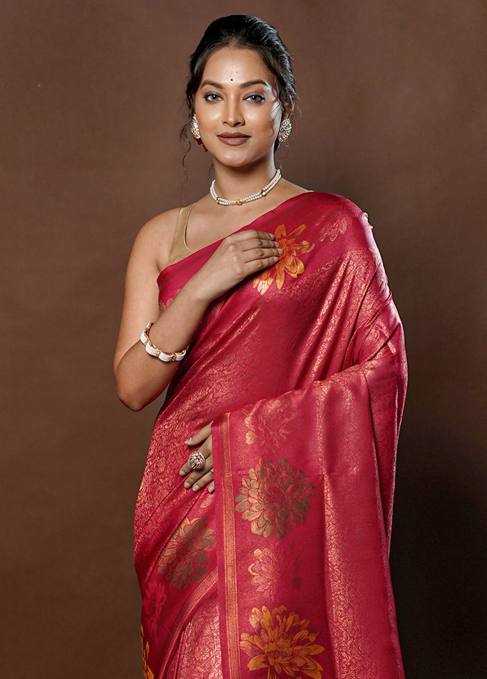 Pink Dupion Silk Saree With Blouse Piece