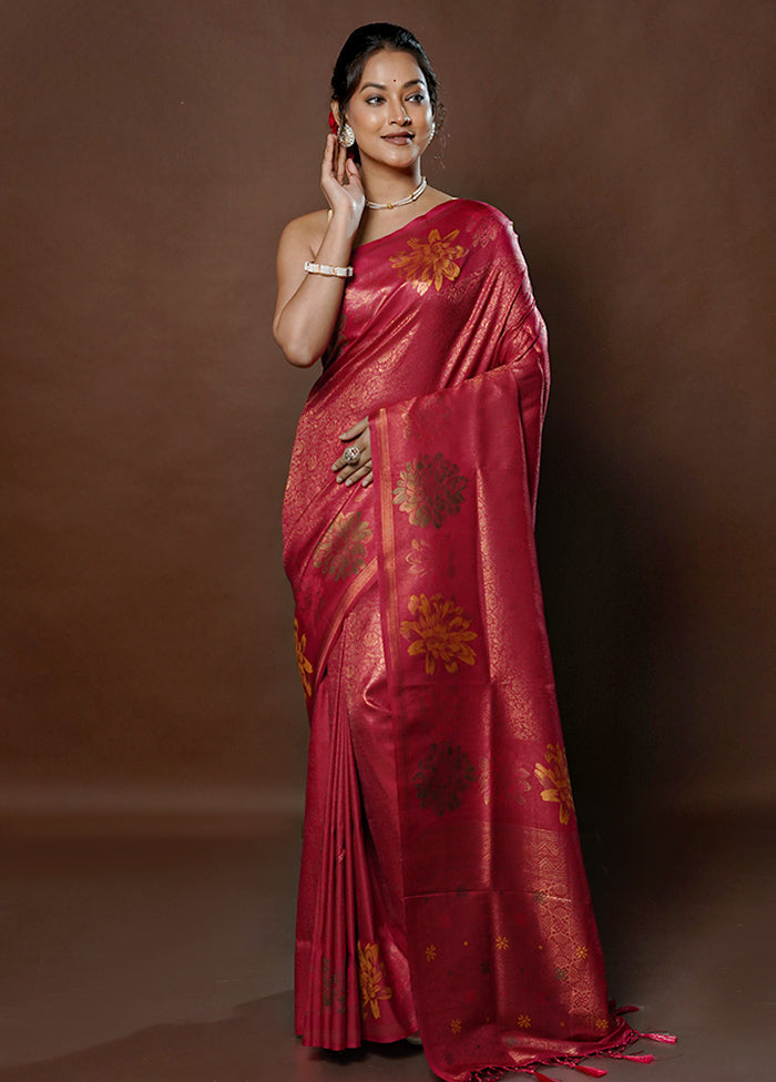 Pink Dupion Silk Saree With Blouse Piece