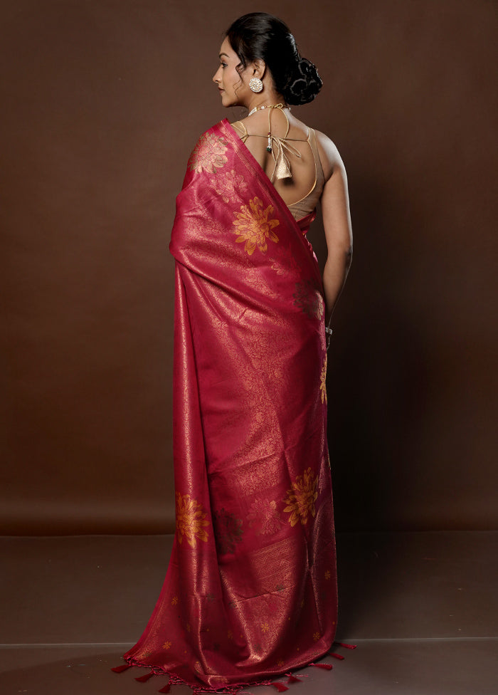 Pink Dupion Silk Saree With Blouse Piece