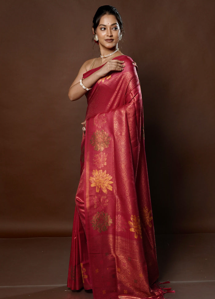 Pink Dupion Silk Saree With Blouse Piece