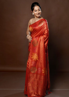 Red Dupion Silk Saree With Blouse Piece