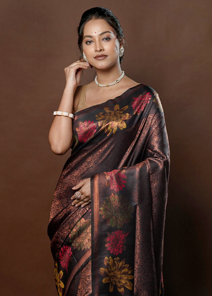 Black Dupion Silk Saree With Blouse Piece