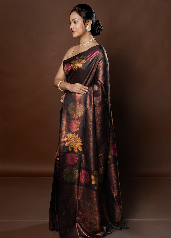 Black Dupion Silk Saree With Blouse Piece