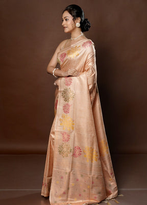 Cream Dupion Silk Saree With Blouse Piece