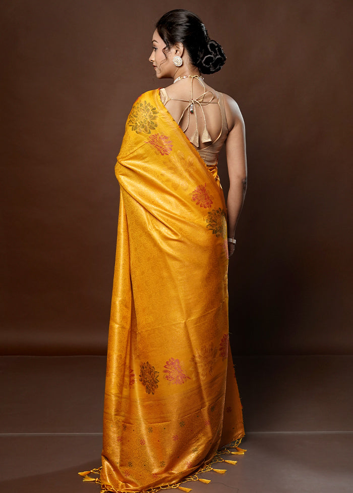 Yellow Dupion Silk Saree With Blouse Piece - Indian Silk House Agencies