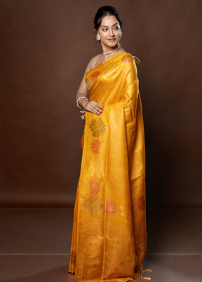 Yellow Dupion Silk Saree With Blouse Piece - Indian Silk House Agencies