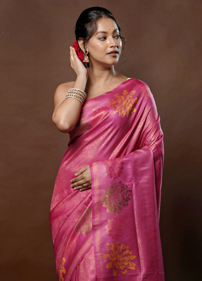 Pink Dupion Silk Saree With Blouse Piece